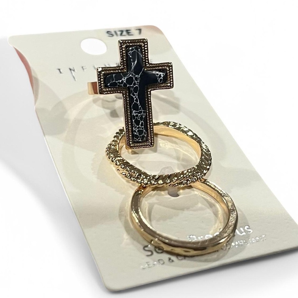 3 Piece Cross Stone Ring Set